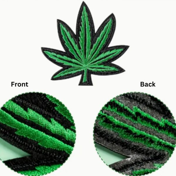A Marijuana embroided iron on patch, perfect for personalizing clothing, bags, and accessories. Easy to apply with heat, adding a retro touch to any project.