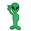 A Alien embroided iron on patch, perfect for personalizing clothing, bags, and accessories. Easy to apply with heat, adding a retro touch to any project.