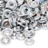 Image of 30 Sets 15mm Stainless Steel Snap Fasteners, showcasing their round button-to-cover design, durable stainless steel material, and sleek silver finish. Ideal for various craft projects.