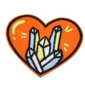 A LOVE CRYSTAL embroided iron on patch, perfect for personalizing clothing, bags, and accessories. Easy to apply with heat, adding a retro touch to any project.