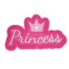 A PRINCESS embroided iron on patch, perfect for personalizing clothing, bags, and accessories. Easy to apply with heat, adding a retro touch to any project.