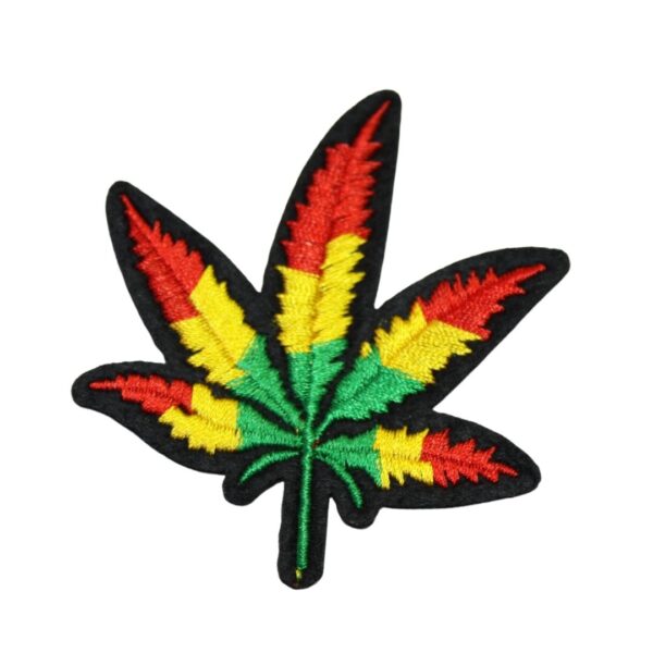 A RASTA MARIJUANA embroided iron on patch, perfect for personalizing clothing, bags, and accessories. Easy to apply with heat, adding a retro touch to any project.