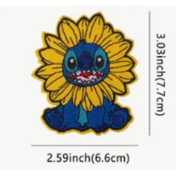 A SUNFLOWER STITCH embroided iron on patch, perfect for personalizing clothing, bags, and accessories. Easy to apply with heat, adding a retro touch to any project.