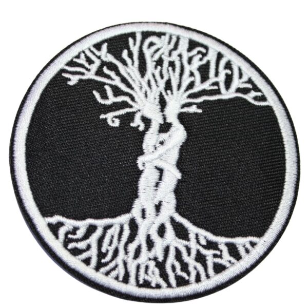 A TREE OF LOVE embroided iron on patch, perfect for personalizing clothing, bags, and accessories. Easy to apply with heat, adding a retro touch to any project.