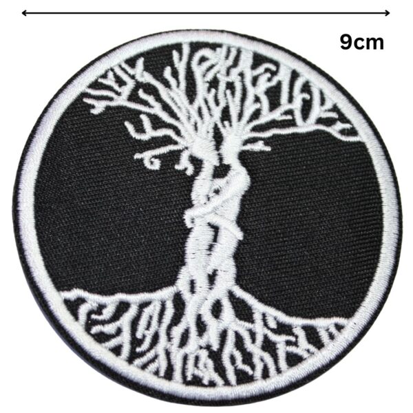 A TREE OF LOVE embroided iron on patch, perfect for personalizing clothing, bags, and accessories. Easy to apply with heat, adding a retro touch to any project.