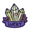 A LUCKY embroided iron on patch, perfect for personalizing clothing, bags, and accessories. Easy to apply with heat, adding a retro touch to any project.