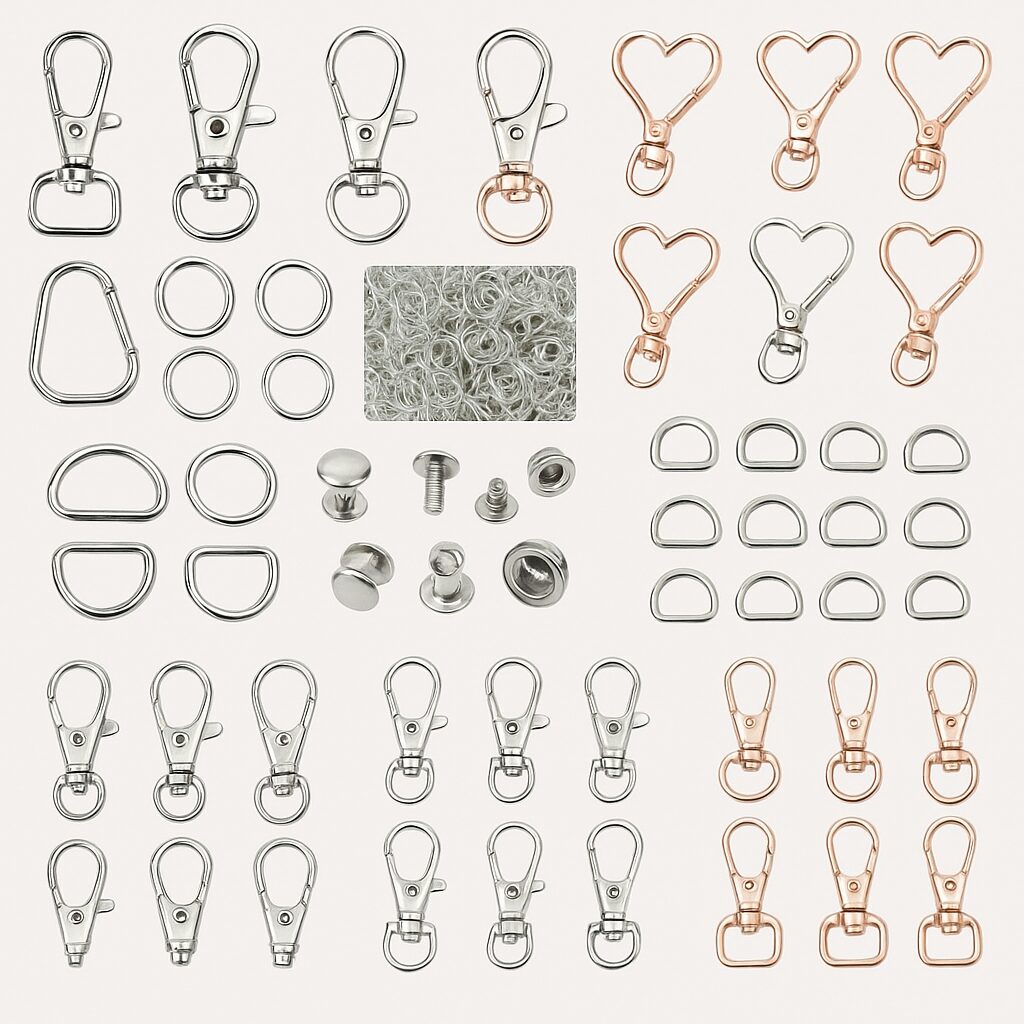 Image is of a large variety of Swivel Clasps, Hooks, Sliders & Snap Fasteners for arts and crafts supplies