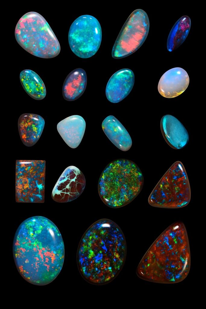 Image of a mass lot of Boulder opals lots of different vibrant colors and hues
