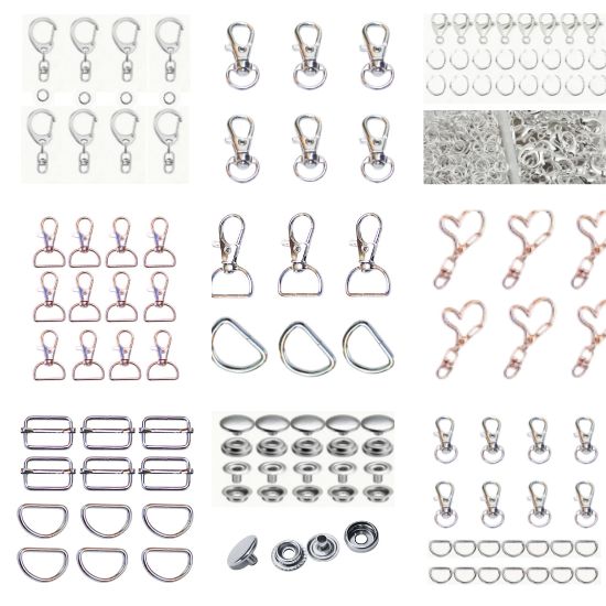 Image is of a variety of arts and crafts supplies such as Swivel Clasps, Hooks, Sliders & Snap Fasteners.