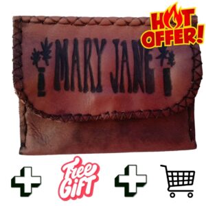 Alt image is of a tobacco pouch with mary jane embossed on front for knotic creations product page