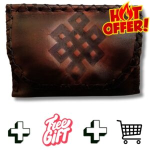 Alt image is of a endless knot embossed on a leather pouch