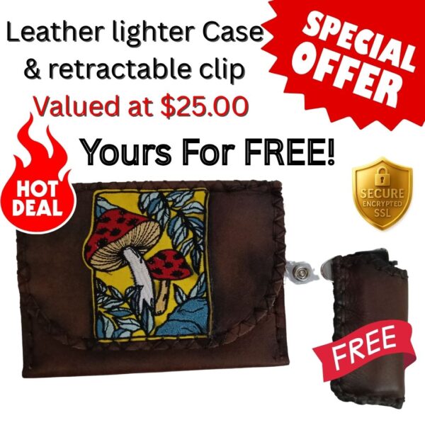 COMBO - Yellow Mushroom Tobacco Pouch + Lighter Case + Clip - Image 2