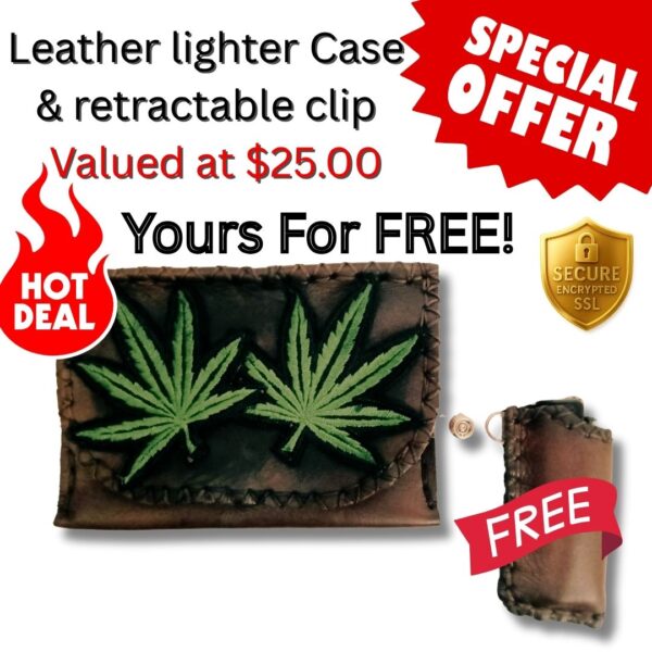 COMBO - Marijuana Leaf Tobacco Pouch + Lighter Case + Clip - Image 3