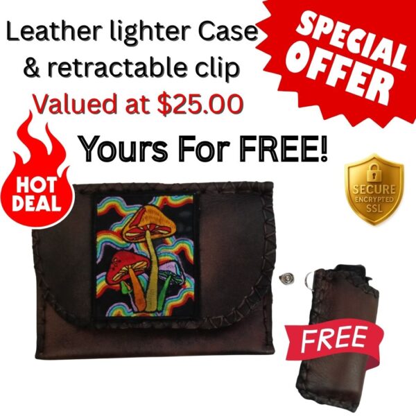 COMBO - Psychedelic Mushroom Tobacco Pouch + Lighter Case + Clip - Image 2